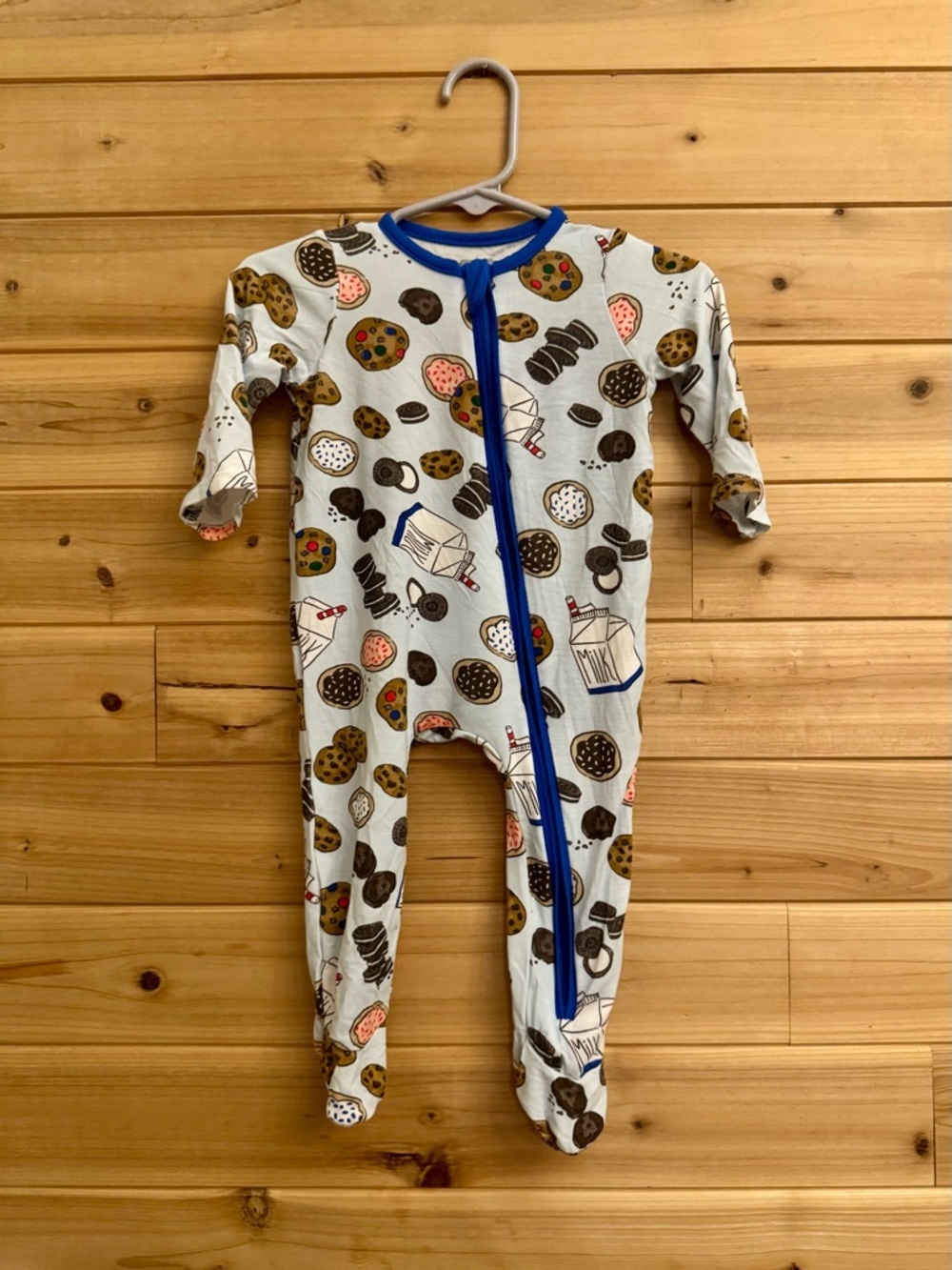 Mudpie 3-6 Months Bamboo Blend Milk & Cookies Full Zip Footie Pajamas